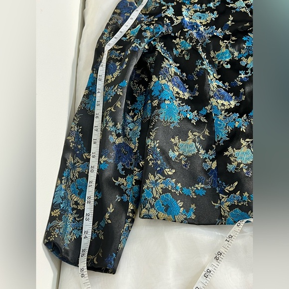 Metaphor Vintage Brocade Jacket Womens Size L Black Blue Asian Floral Pattern - Picture 6 of 10